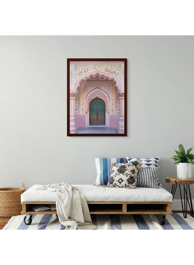 آرت دیکور  لوحة فنية مؤطرة بطباعة راقية لباب قصر هندي، بتصميم معماري راجستاني وقوس مغولي يعكس التراث الثقافي، ديكور جداري أنيق لغرفة المعيشة أو النوم أو المكتب أو الفنادق أو الاستوديو، ومثالي لتزيين المنزل. - Image 3