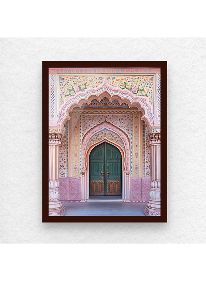 آرت دیکور  لوحة فنية مؤطرة بطباعة راقية لباب قصر هندي، بتصميم معماري راجستاني وقوس مغولي يعكس التراث الثقافي، ديكور جداري أنيق لغرفة المعيشة أو النوم أو المكتب أو الفنادق أو الاستوديو، ومثالي لتزيين المنزل. - Image 1