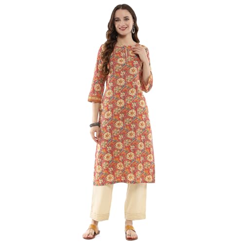 Biba Pink Cotton Straight Kurta - Image 1