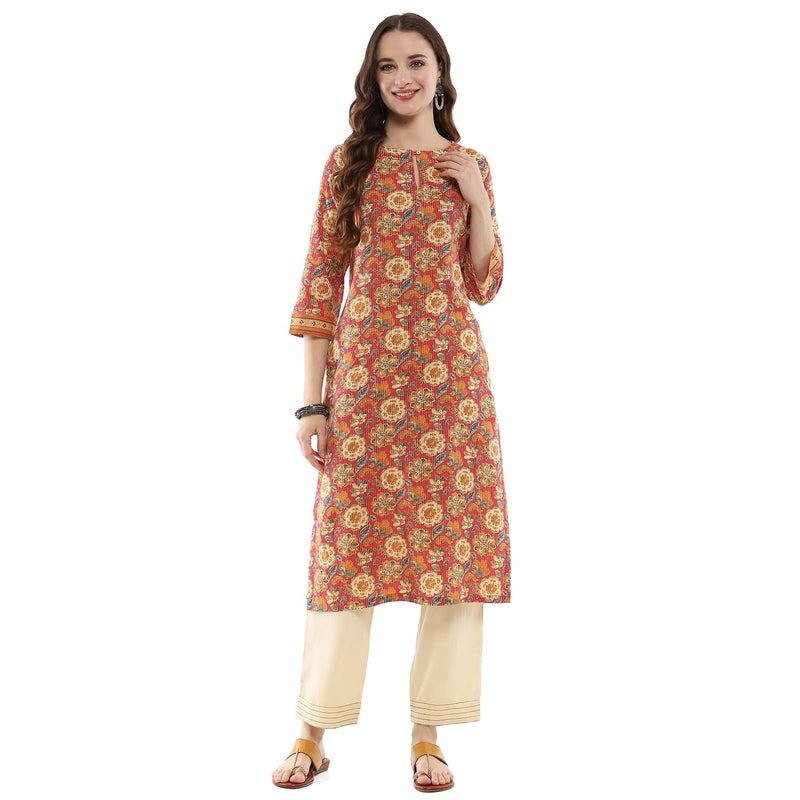 Biba Pink Cotton Straight Kurta - Image 5