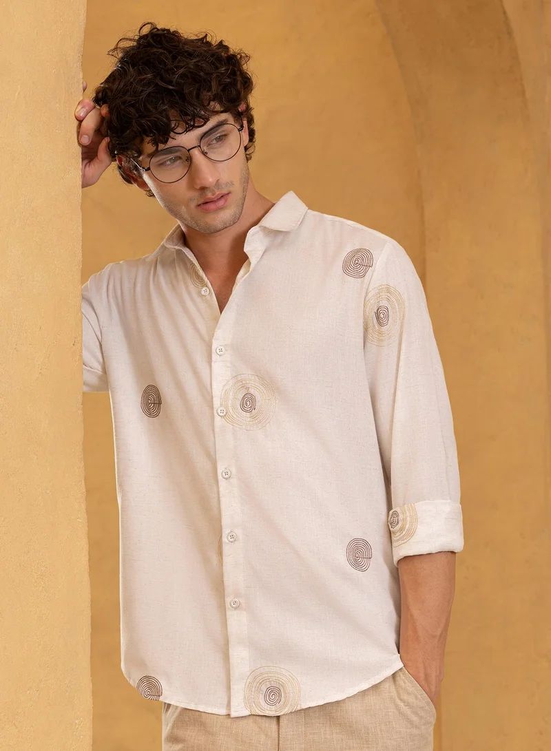 Men's Off-White Plain/Basic Regular Shirt For Casual Wear | Collared Neck | Long Sleeve | Button Closure | Cotton Blend Shirt Crafted With Comfort Fit For Everyday Wear