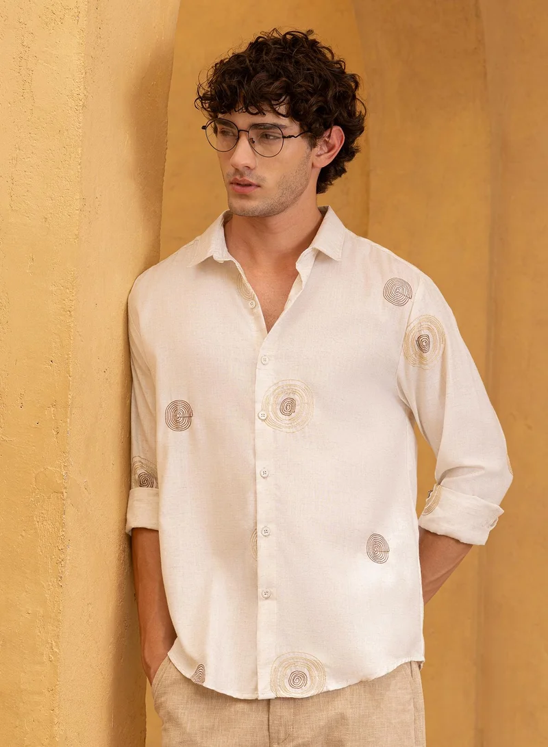 CAHOOT  Men's Off-White Plain/Basic Regular Shirt For Casual Wear | Collared Neck | Long Sleeve | Button Closure | Cotton Blend Shirt Crafted With Comfort Fit For Everyday Wear for Men | Best Price UAE