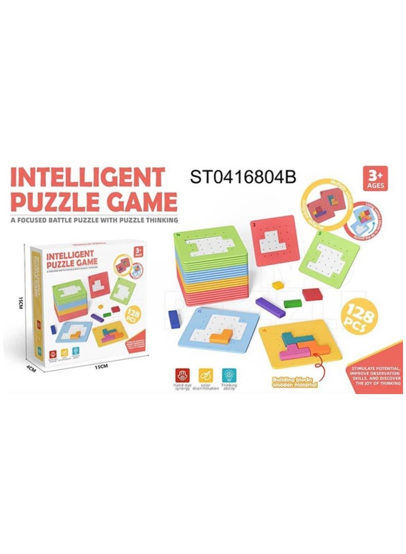 TOY GARDEN Intelligent Puzzle Game for Kids - 128 Piece Wooden Block Set for Color Recognition, Hand-Eye Coordination, and Critical Thinking Development - Ages 3+ - Image 1