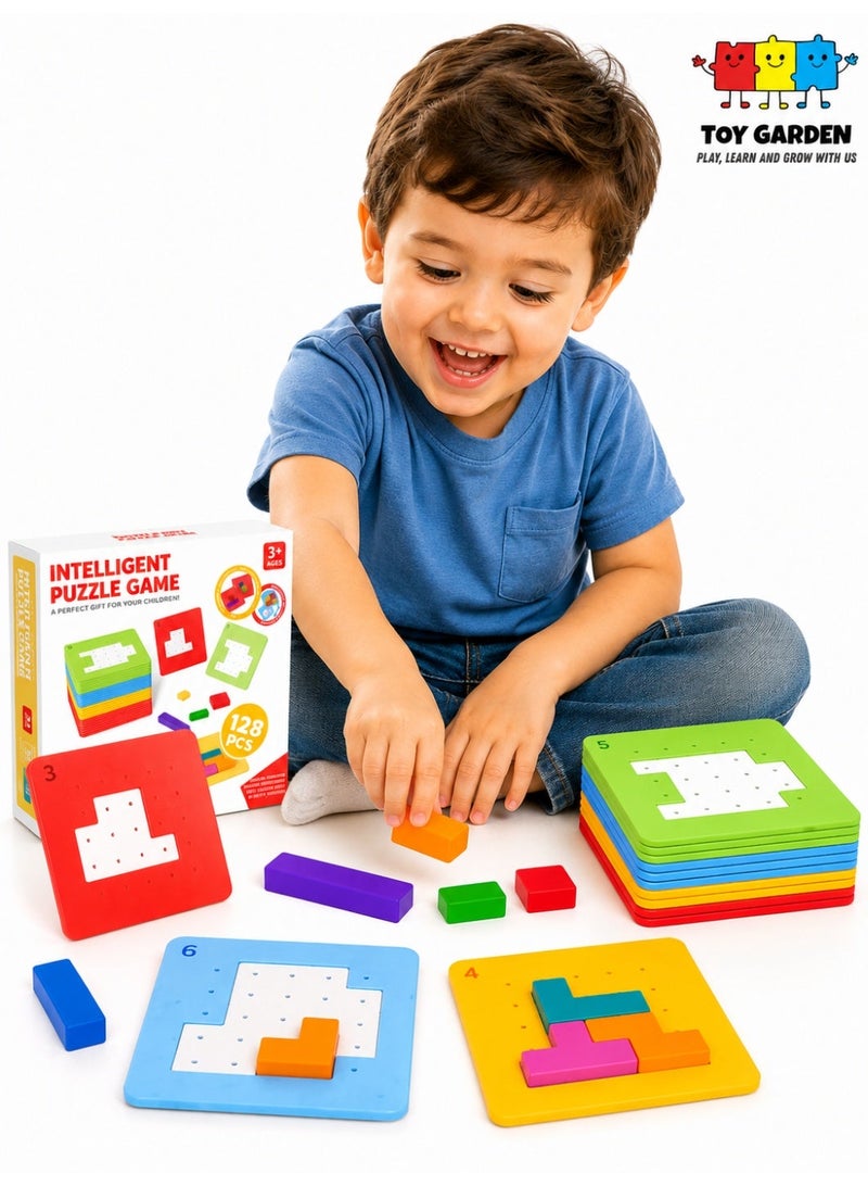 TOY GARDEN Intelligent Puzzle Game for Kids - 128 Piece Wooden Block Set for Color Recognition, Hand-Eye Coordination, and Critical Thinking Development - Ages 3+ - Image 1