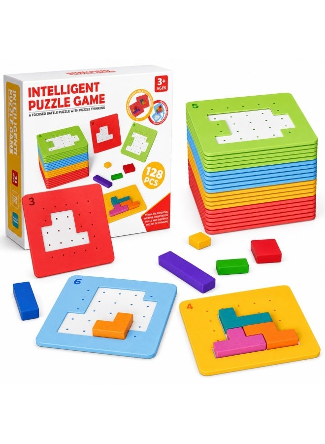 TOY GARDEN Intelligent Puzzle Game for Kids - 128 Piece Wooden Block Set for Color Recognition, Hand-Eye Coordination, and Critical Thinking Development - Ages 3+ - Image 2