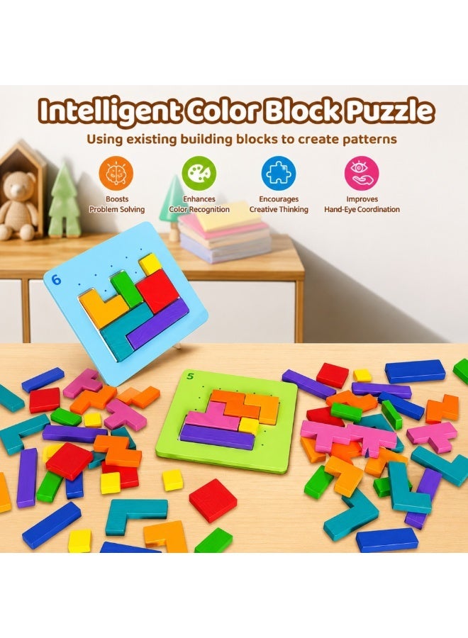 TOY GARDEN Intelligent Puzzle Game for Kids - 128 Piece Wooden Block Set for Color Recognition, Hand-Eye Coordination, and Critical Thinking Development - Ages 3+ - Image 3