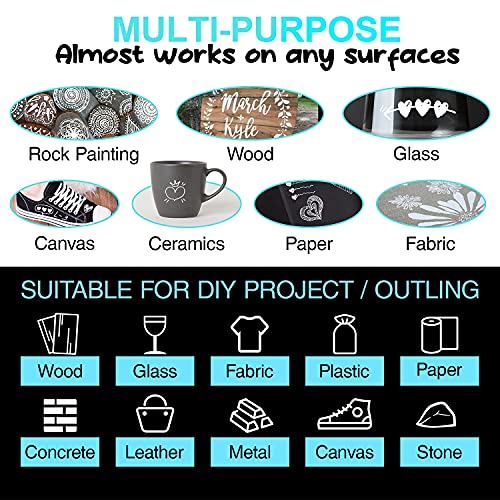AKARUED White Paint Pen Acrylic Marker: 8 Pack 0.7mm White Paint Marker for Black Paper, Metal, Wood, Plastic, Ceramic, Metallic, Rock Painting, Drawing, Extra Fine Point, Ideal for Artist & Students - Image 5