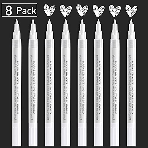 AKARUED White Paint Pen Acrylic Marker: 8 Pack 0.7mm White Paint Marker for Black Paper, Metal, Wood, Plastic, Ceramic, Metallic, Rock Painting, Drawing, Extra Fine Point, Ideal for Artist & Students - Image 2