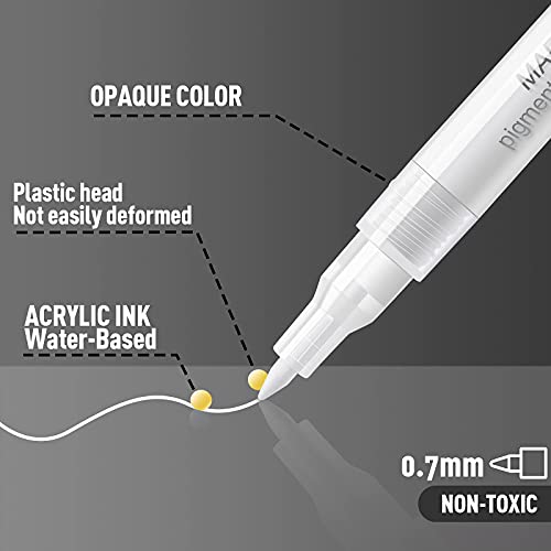 AKARUED White Paint Pen Acrylic Marker: 8 Pack 0.7mm White Paint Marker for Black Paper, Metal, Wood, Plastic, Ceramic, Metallic, Rock Painting, Drawing, Extra Fine Point, Ideal for Artist & Students - Image 4