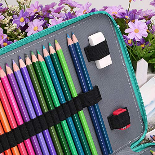 BTSKY 200 Slots Colored Pencil Organizer - Deluxe PU Leather Pencil Case Holder With Removal Handle Strap Pencil Box Large for Colored Pencils Watercolor Pencils (Green) - Image 4