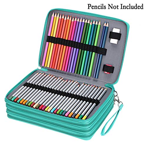 BTSKY 200 Slots Colored Pencil Organizer - Deluxe PU Leather Pencil Case Holder With Removal Handle Strap Pencil Box Large for Colored Pencils Watercolor Pencils (Green) - Image 3