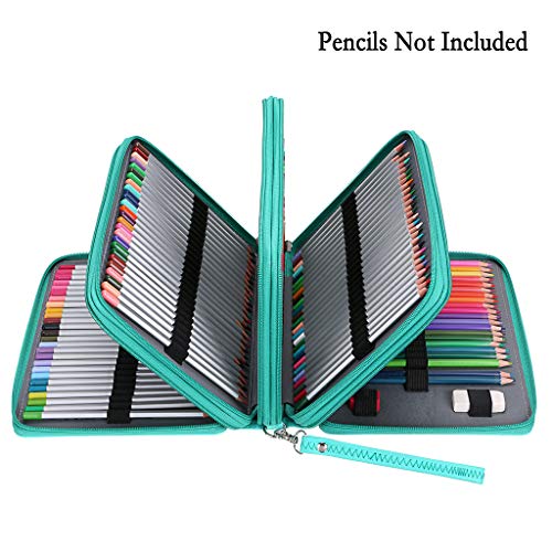 BTSKY 200 Slots Colored Pencil Organizer - Deluxe PU Leather Pencil Case Holder With Removal Handle Strap Pencil Box Large for Colored Pencils Watercolor Pencils (Green) - Image 2