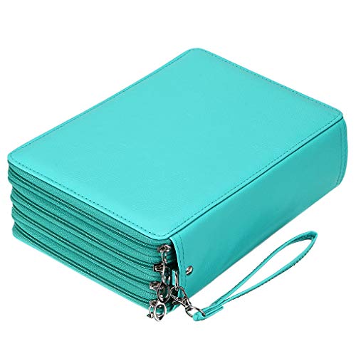 BTSKY 200 Slots Colored Pencil Organizer - Deluxe PU Leather Pencil Case Holder With Removal Handle Strap Pencil Box Large for Colored Pencils Watercolor Pencils (Green) - Image 1