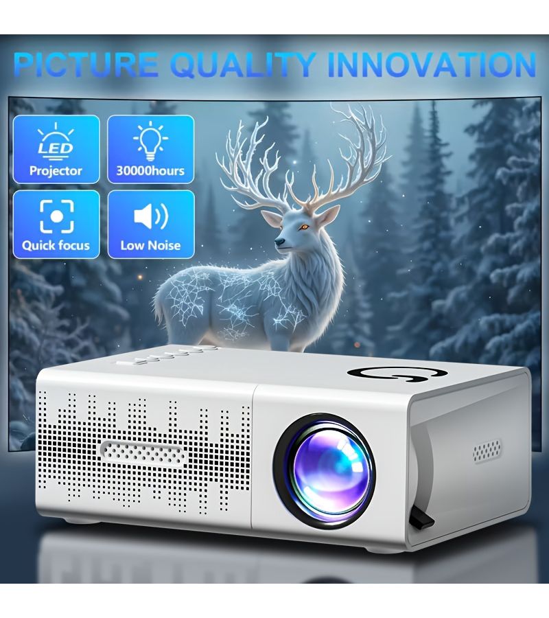 Mini Projector with 1080P Decoding Quick Focus Trapezoidal Correction 180 Degree Rotatable Built-in Speaker USB and Memory Card Support for Travel - Image 4