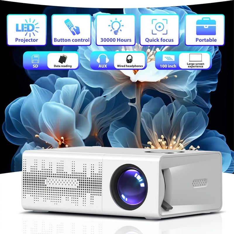 Mini Projector with 1080P Decoding Quick Focus Trapezoidal Correction 180 Degree Rotatable Built-in Speaker USB and Memory Card Support for Travel - Image 2