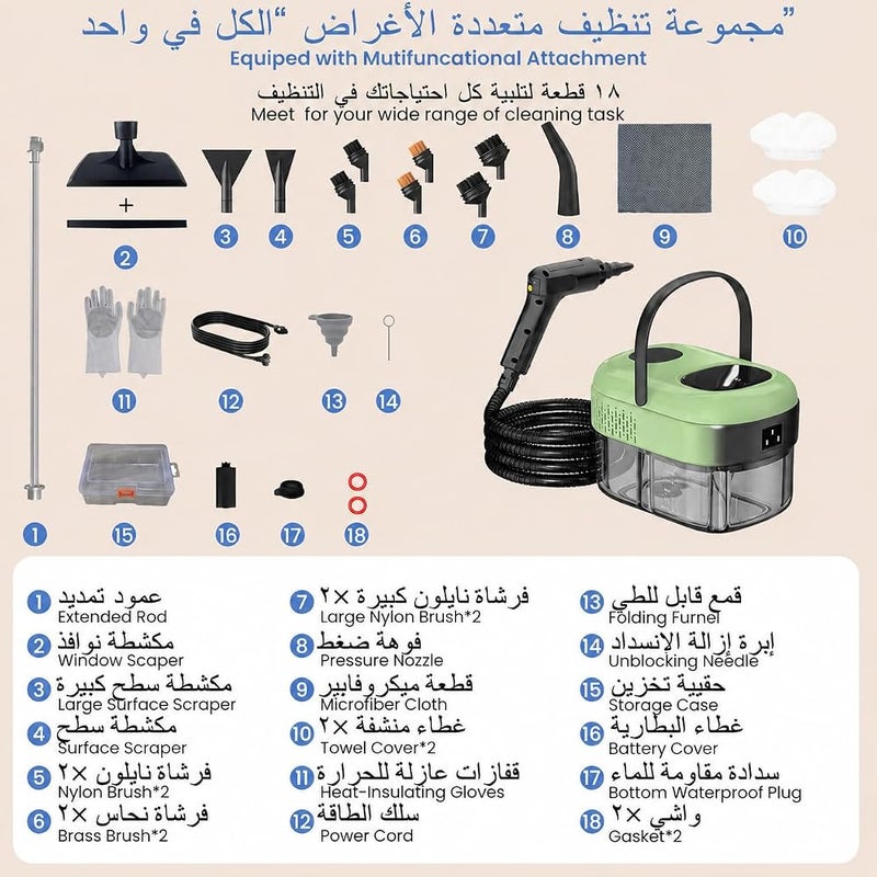 FEELSO مكنسة بخار عالية الضغط FEELSO 2500 واط، سعة 1.4 لتر، تسخين في 15 ثانية، 3 أوضاع - Image 3
