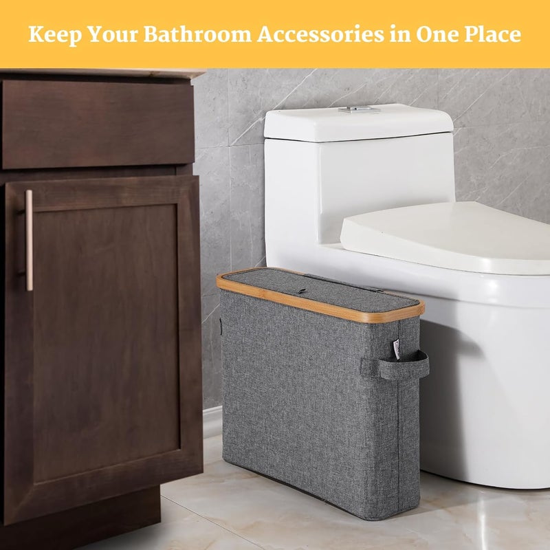 FuBegi Toilet Paper Storage Basket with Lid, Bamboo Toilet Paper Storage Holder Stand Organizer for Bathroom, Toilet Paper Storage Box Container with Handle, Tissue Holder Bin for RV Closet, Gray - Image 5