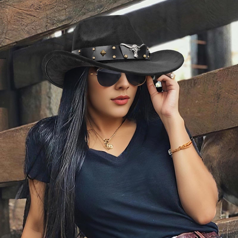 SANSTHS Cowboy Hats for Men Women Cowgirl Hat Wide Brim Felt Hats Western Leather Cowboy Hats for Lover - Image 3
