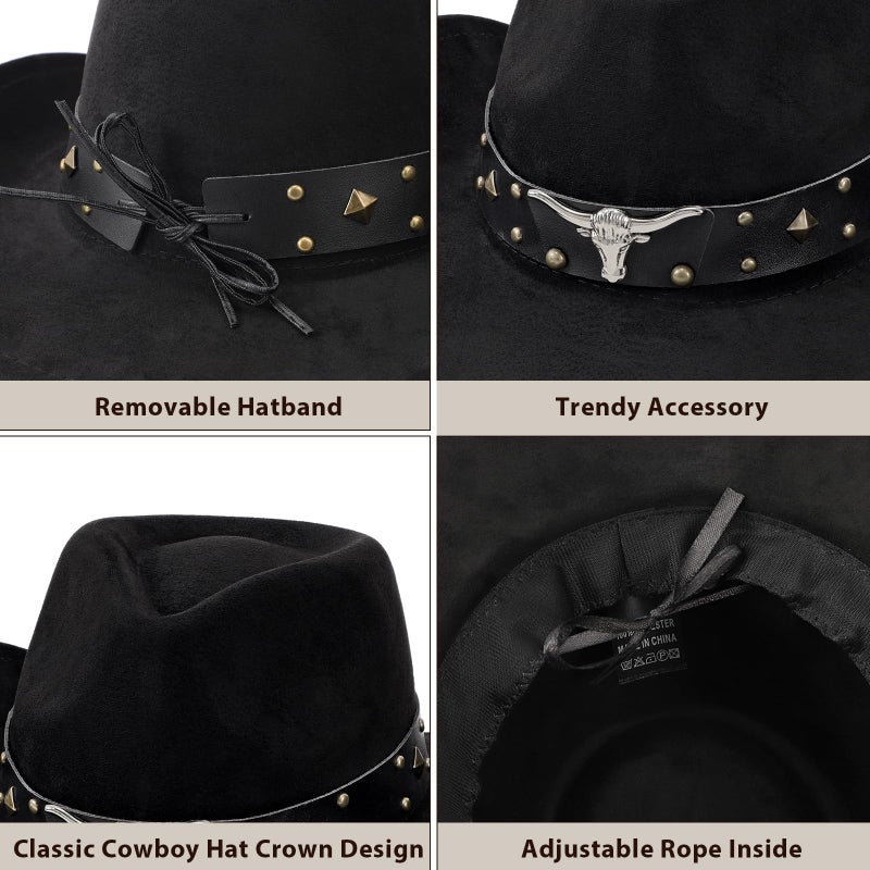 SANSTHS Cowboy Hats for Men Women Cowgirl Hat Wide Brim Felt Hats Western Leather Cowboy Hats for Lover - Image 4