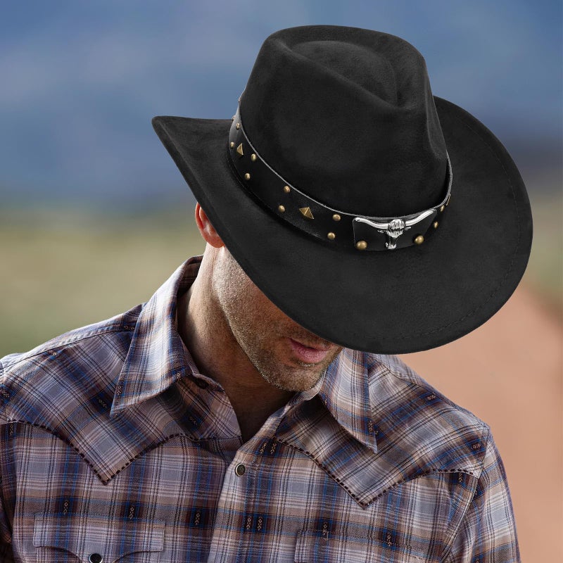 SANSTHS Cowboy Hats for Men Women Cowgirl Hat Wide Brim Felt Hats Western Leather Cowboy Hats for Lover - Image 2