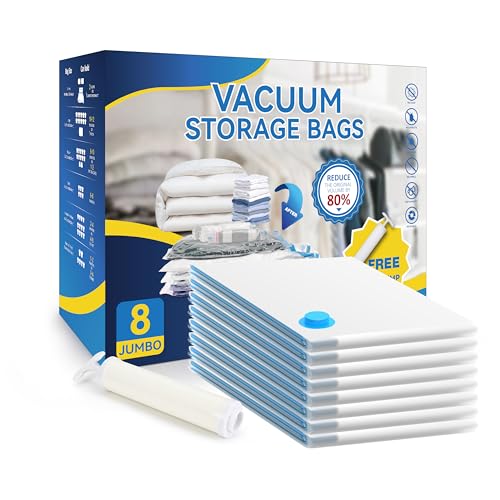 Simple Deluxe 8 Jumbo Space Saver Bags Vacuum Storage Bags Vacuum Seal Bags with Hand Pump for Comforters Blankets Bedding Pillows and Clothes - Image 1