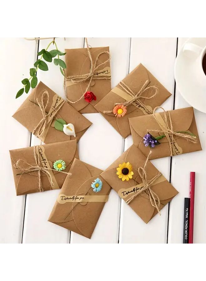 9pcs Handmade Vintage Kraft Greeting Cards With Paper Flowers Blank Note Set - Image 1