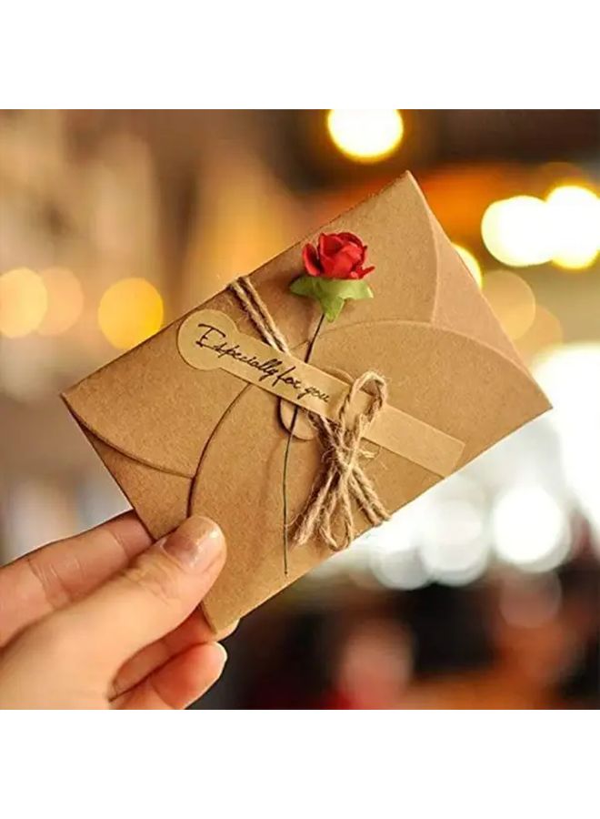 9pcs Handmade Vintage Kraft Greeting Cards With Paper Flowers Blank Note Set - Image 4