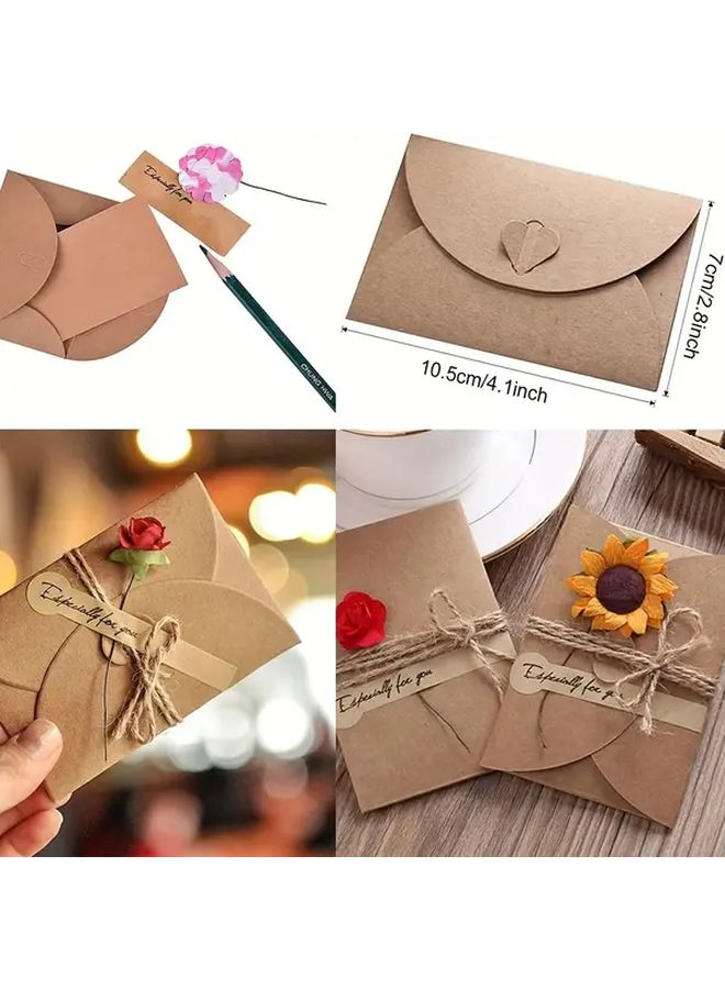 9pcs Handmade Vintage Kraft Greeting Cards With Paper Flowers Blank Note Set - Image 2