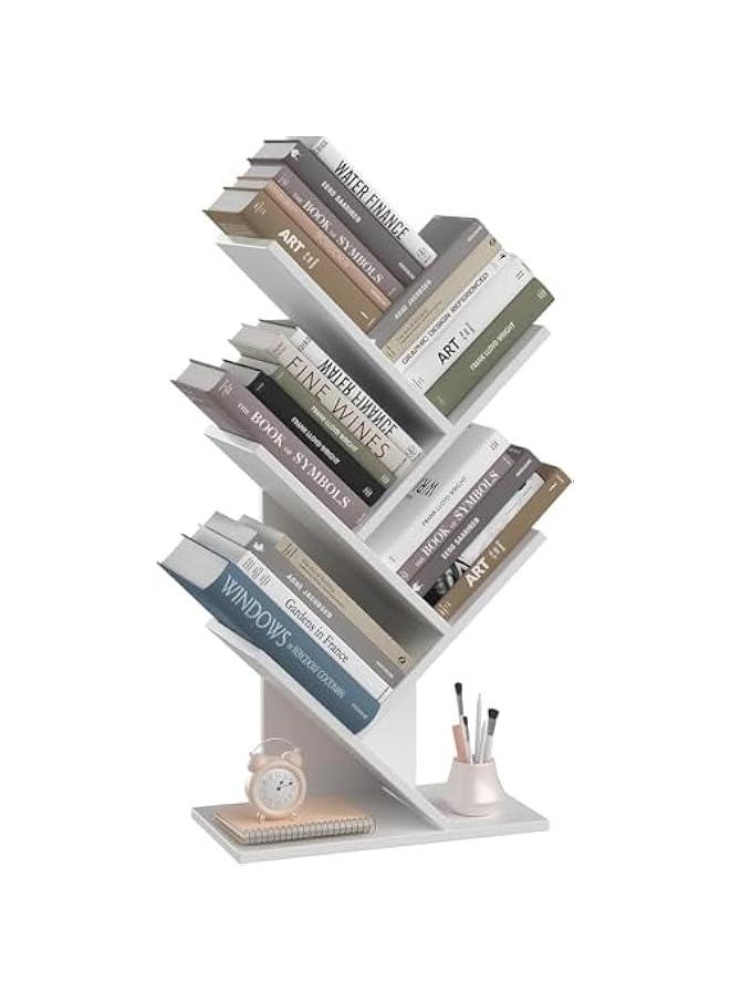 HOOKOR Tree Bookshelf, 5 -Tier Book Storage Organizer Shelves Floor Standing Bookcase, Wood Storage Rack for Office Home School Shelf Display for Cd/Magazine (White)  - Image 1