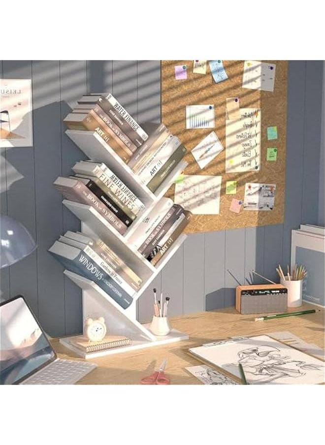 HOOKOR Tree Bookshelf, 5 -Tier Book Storage Organizer Shelves Floor Standing Bookcase, Wood Storage Rack for Office Home School Shelf Display for Cd/Magazine (White)  - Image 2