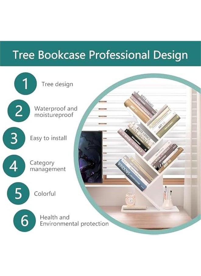 HOOKOR Tree Bookshelf, 5 -Tier Book Storage Organizer Shelves Floor Standing Bookcase, Wood Storage Rack for Office Home School Shelf Display for Cd/Magazine (White)  - Image 5