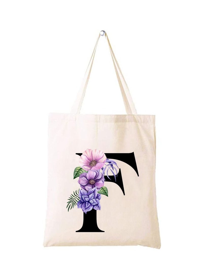 PRINTSHOP4ME Eco-Friendly Canvas Cotton Tote Bag with Floral Design on Initial Letters Printed Bridesmaids Bags for Women- Reusable Shopping Bag, Party Gift Idea and Cotton Gift Bag  - Image 1