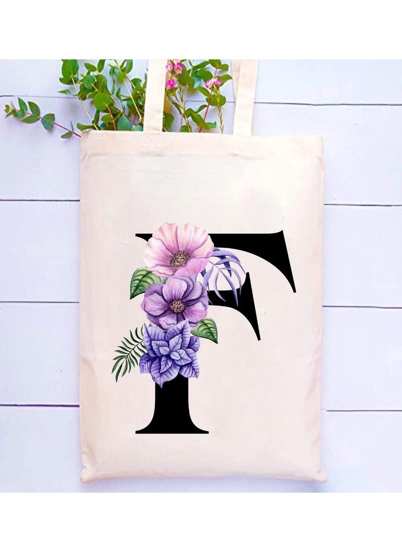 PRINTSHOP4ME Eco-Friendly Canvas Cotton Tote Bag with Floral Design on Initial Letters Printed Bridesmaids Bags for Women- Reusable Shopping Bag, Party Gift Idea and Cotton Gift Bag  - Image 2