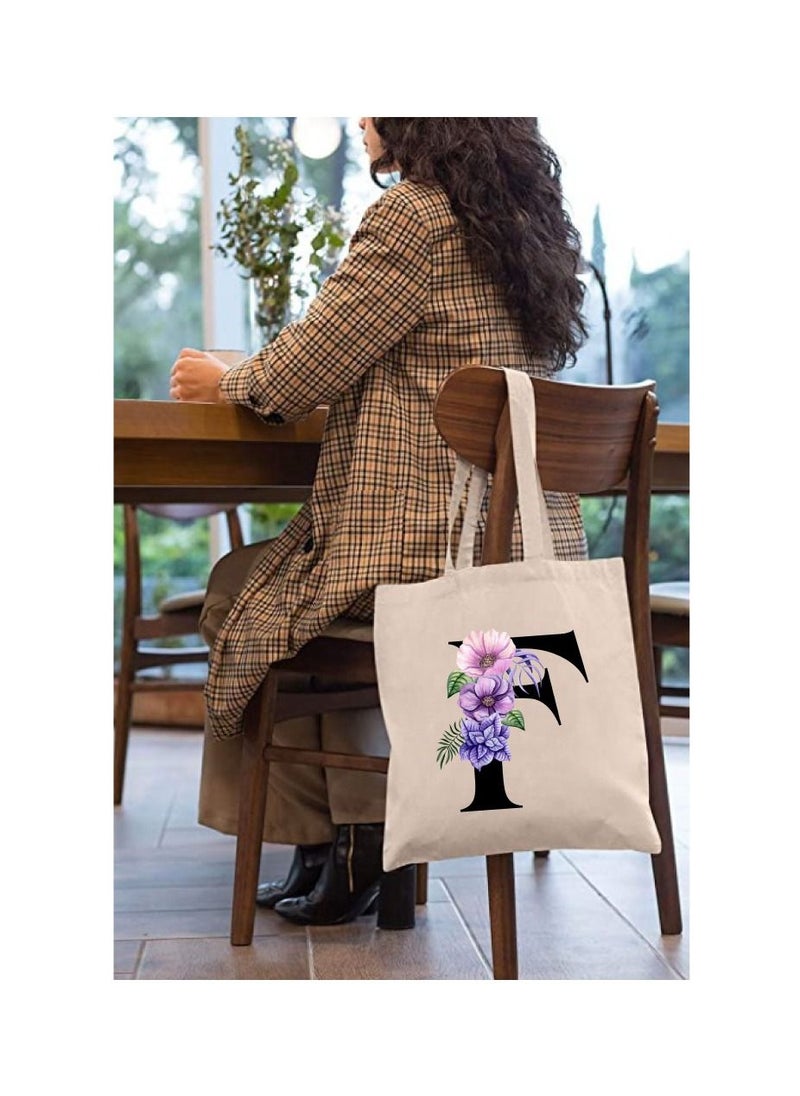 PRINTSHOP4ME Eco-Friendly Canvas Cotton Tote Bag with Floral Design on Initial Letters Printed Bridesmaids Bags for Women- Reusable Shopping Bag, Party Gift Idea and Cotton Gift Bag  - Image 3