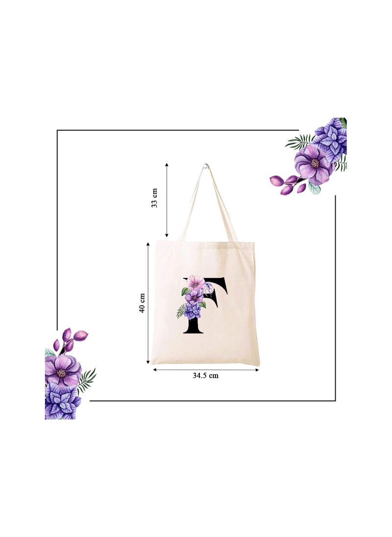 PRINTSHOP4ME Eco-Friendly Canvas Cotton Tote Bag with Floral Design on Initial Letters Printed Bridesmaids Bags for Women- Reusable Shopping Bag, Party Gift Idea and Cotton Gift Bag  - Image 5