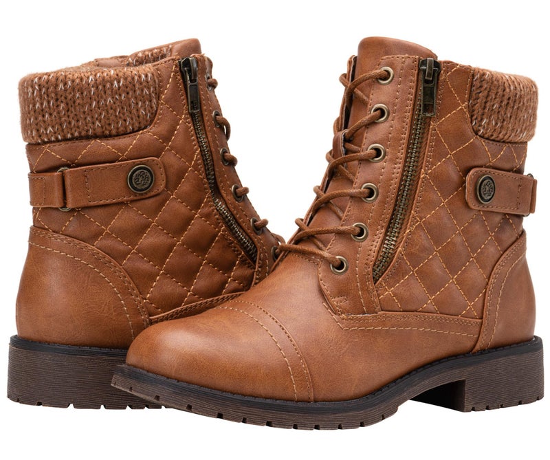 Vepose Women's Ankle Boots, Lace up Casual Combat Booties, 927 - Yellow Brown, Size 8 US - Knitting Wool (CJY927 brown 08) - Image 1