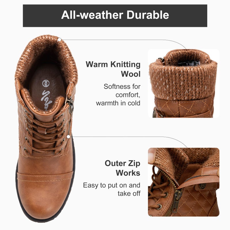 Vepose Women's Ankle Boots, Lace up Casual Combat Booties, 927 - Yellow Brown, Size 8 US - Knitting Wool (CJY927 brown 08) - Image 5