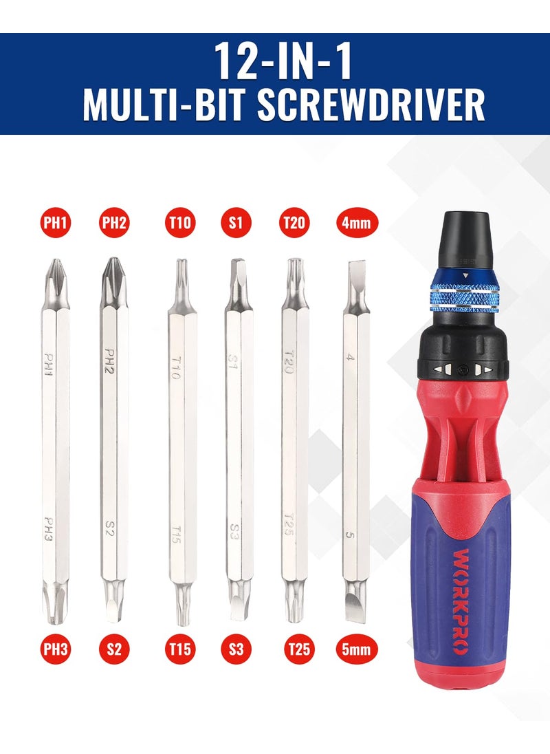 WORKPRO - WORKPRO 12-in-1 Multi-Bit Ratcheting Screwdriver, Quick-load Mechanism Bits Hold in Handle - Image 1