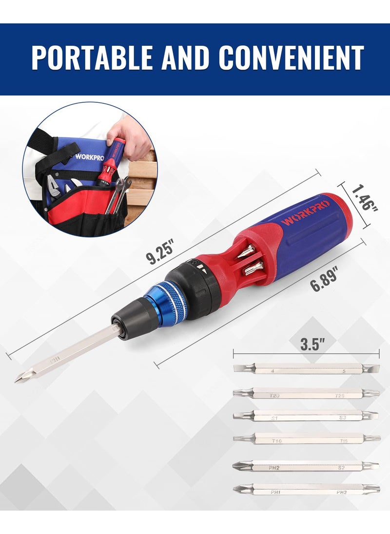 WORKPRO - WORKPRO 12-in-1 Multi-Bit Ratcheting Screwdriver, Quick-load Mechanism Bits Hold in Handle - Image 1