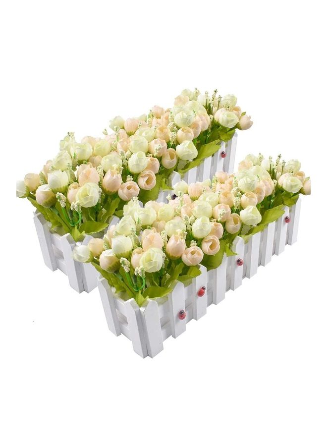 NIBEMINENT 2-Piece Artificial Rose Flower Plant in Picket Fence Pot Multicolour - Image 1