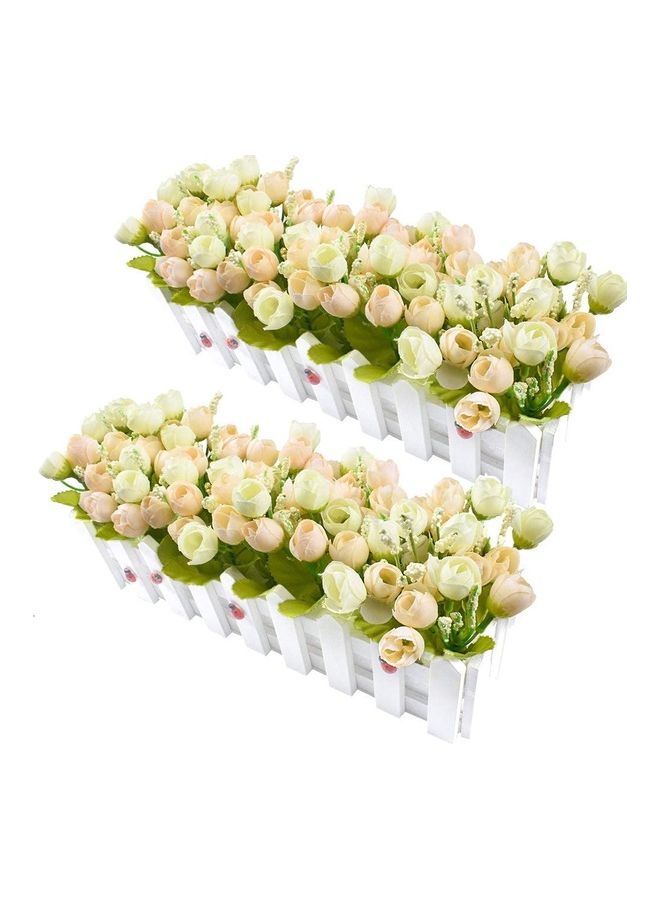 NIBEMINENT 2-Piece Artificial Rose Flower Plant in Picket Fence Pot Multicolour - Image 2