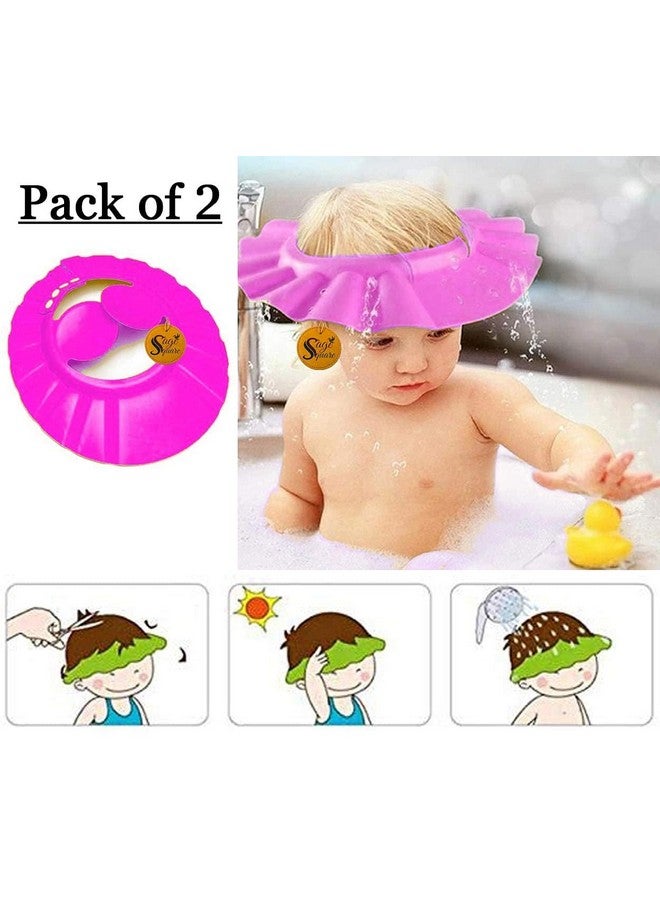 Sage Square New Baby Shower Cap, Adjustable Design, Safe, Soft Bathing with Eye & Ear Protection, Silicone, Makes the Bath More Fun for kids (Pink) (Pack of 2) - Image 2