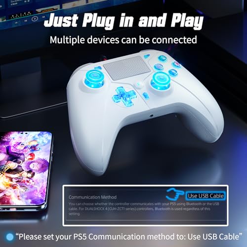 Gamrombo LED Wired Controller for PS5/PS5 Pro/PS5 Slim, Compatible withPS4/PC with 3.5mm Headphone Jack/Dual Vibration/Macro Function/Trubo Function, 10ft Cable - Image 3