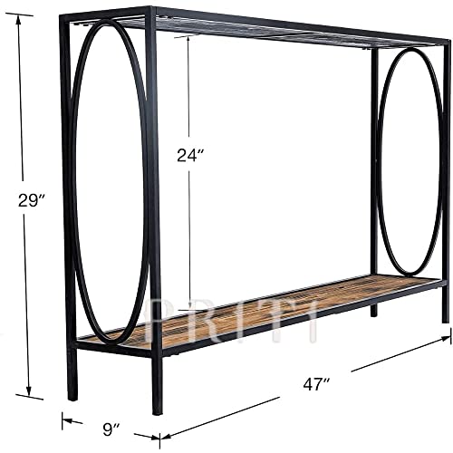 Priti - Narrow Console Entryway Table, Rustic Surface Skinny Sofa Table with Storage Shelves 47.25 x 9 x 29 Inches, for Hallway, Entryway, Living Room (2-Tier Console Table) - Image 2