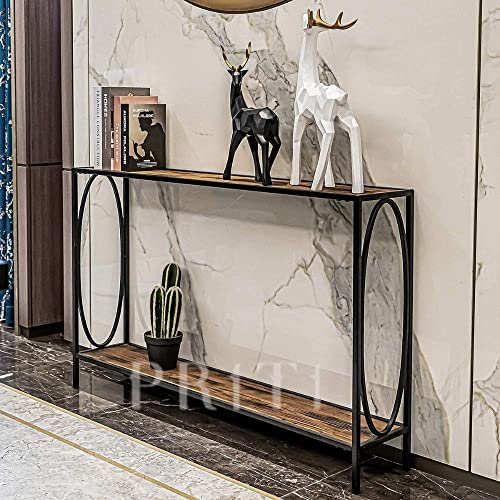 Priti - Narrow Console Entryway Table, Rustic Surface Skinny Sofa Table with Storage Shelves 47.25 x 9 x 29 Inches, for Hallway, Entryway, Living Room (2-Tier Console Table) - Image 3