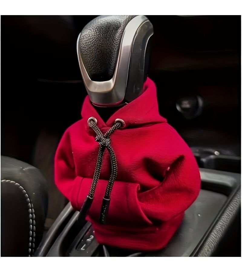 Red Hoodie Car Gear Shift Lever Cover Decorative Driver Charm for All Seasons - Image 3