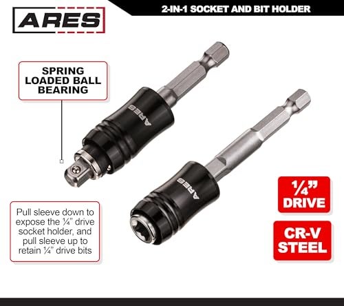 ARES 70034 2in1 Socket Bit Holder Holds 14Inch Drive Sockets and Bits Quick Change Mechanism Easy Switching Between Bits and Sockets - Image 3
