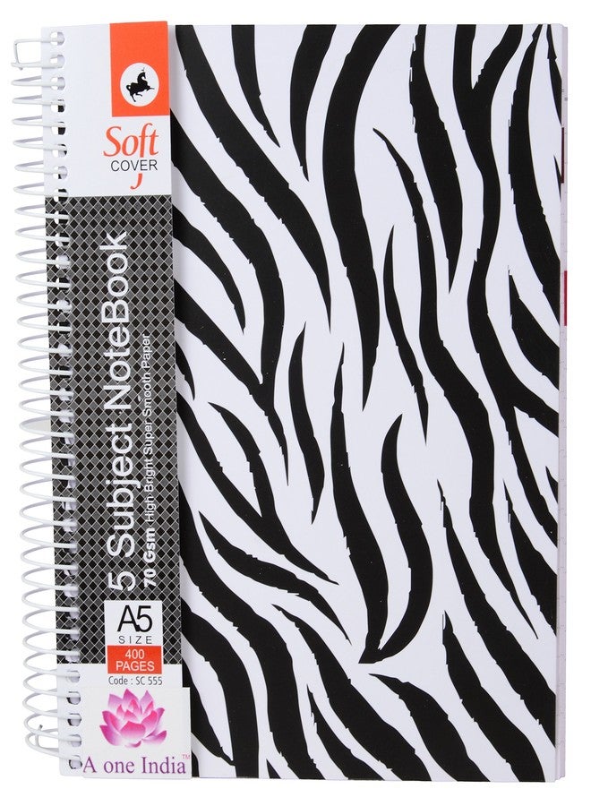 Aone India Soft Cover 5 Subject Spiral Binding Notebook, Single Line, 400 Pages 21 cm x 15 cm x 1.5 cm - Image 2