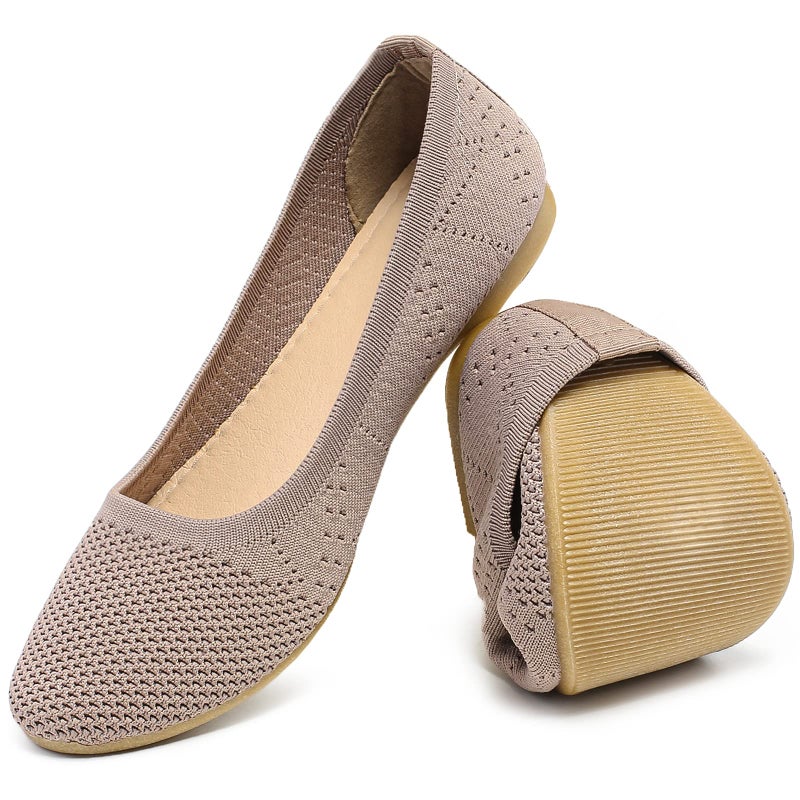 HEAWISH Comfortable Round Toe Flats Shoes Women, Slip On Ballet Flats for Women, Casual Women's Flats for Walking(Tan, US7) - Image 1