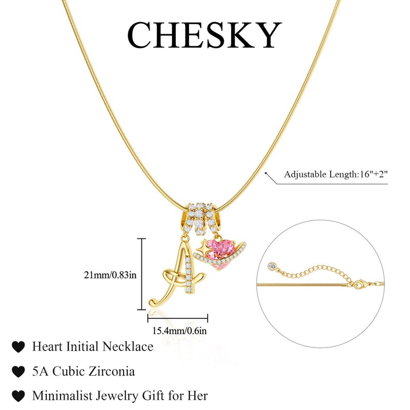 CHESKY Heart Initial Necklaces for Women, 14K Gold Plated A Letter Pendant Necklaces Dainty Monogram Name Necklace Personalized Heart Charm Necklaces Trendy Gold Jewelry Gifts for Her - Image 5